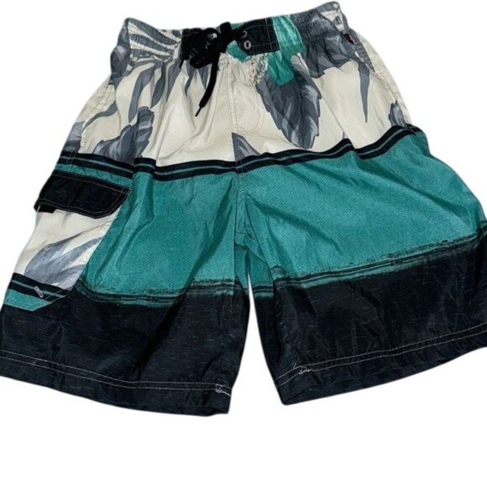 NBN Gear Mens Medium Tropical Leaf Swim Trunks With Pockets & Elastic Waist